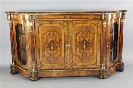 A Victorian ormolu mounted marquetry and walnut side cabinet, W.6ft 9in. D.1ft 8in. H.3ft 7in.